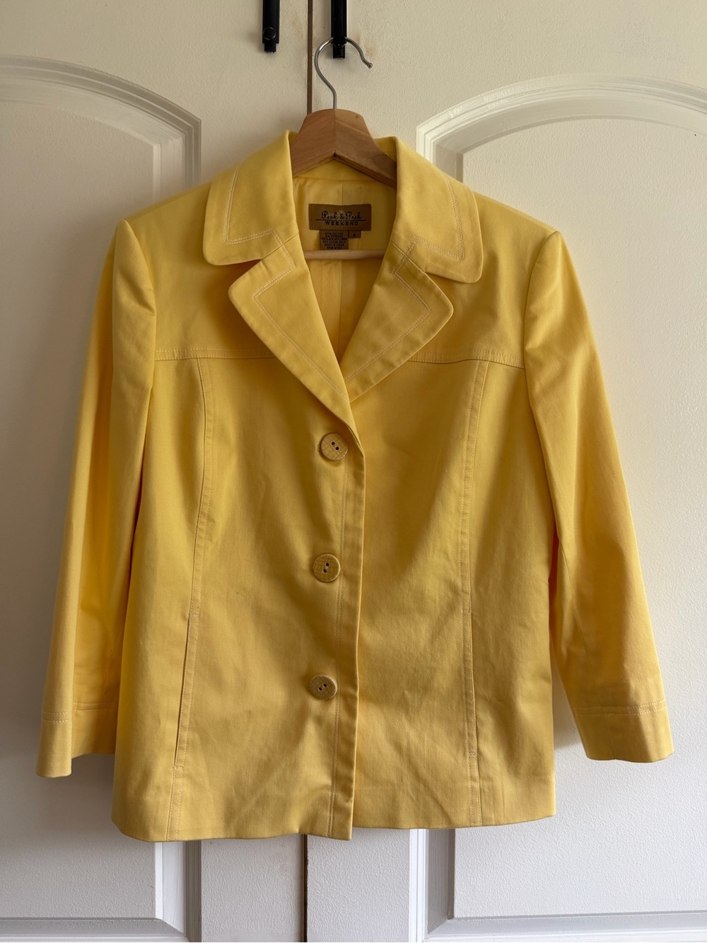 Peck & Peck Sunny Yellow Cotton Blazer White Stitching Summer
